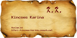 Kincses Karina névjegykártya